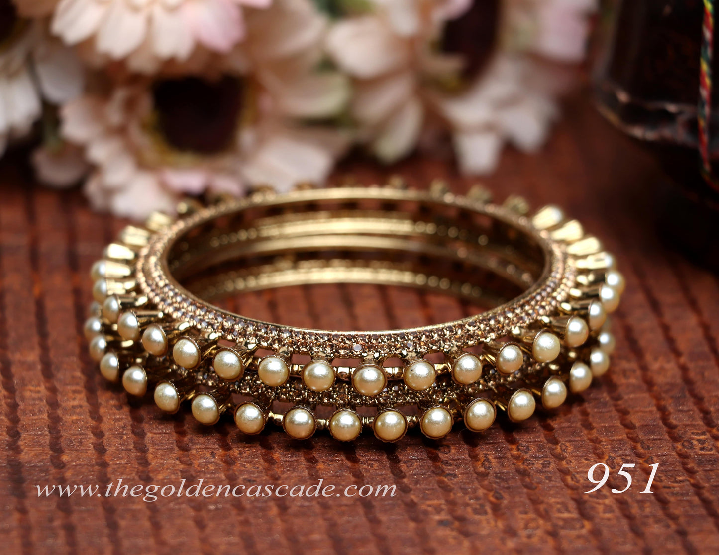 Traditional Pearl-Studded Metal Kada for Women (pack of 2)