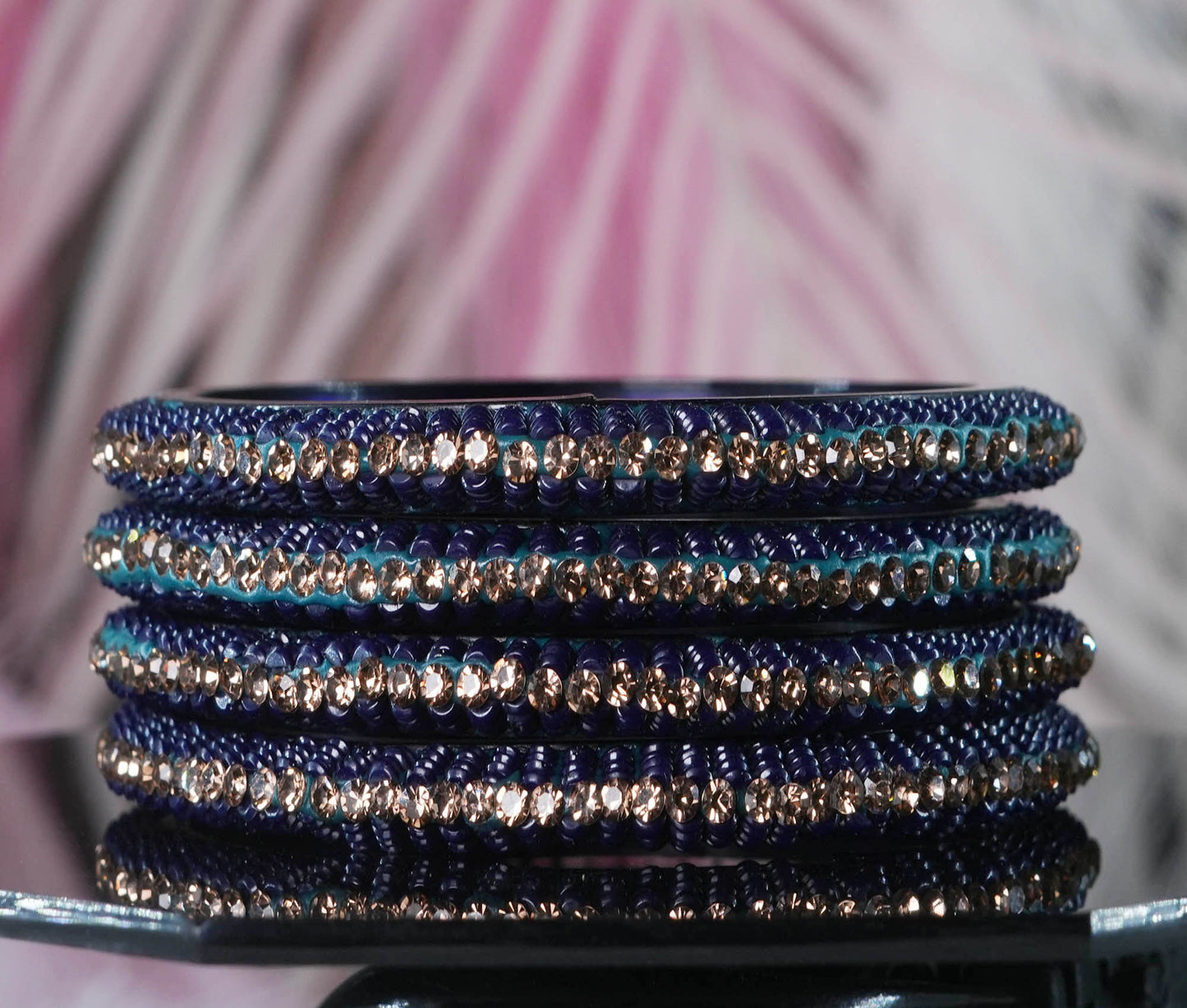 Glass Kada for Women & Girls Beads Studded Bangles for Ladies (Pack of 4 Kada)