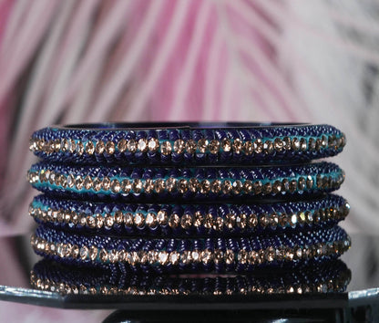 Glass Kada for Women & Girls Beads Studded Bangles for Ladies (Pack of 4 Kada)