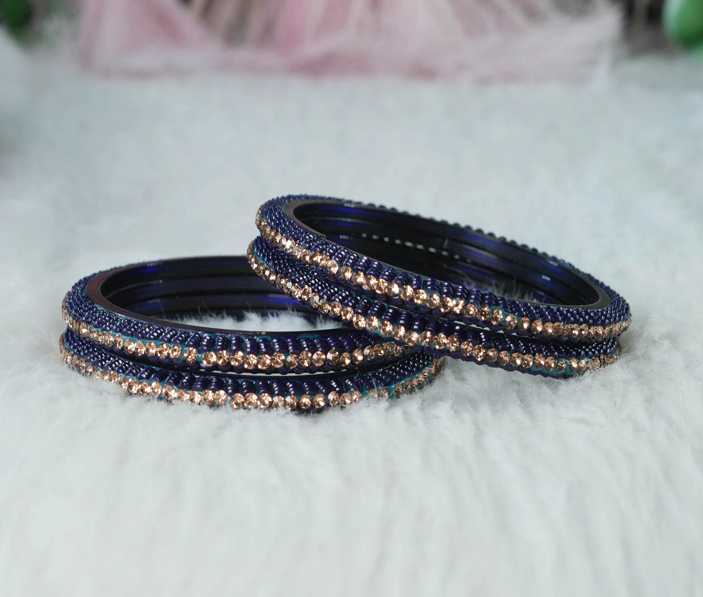 Glass Kada for Women & Girls Beads Studded Bangles for Ladies (Pack of 4 Kada)