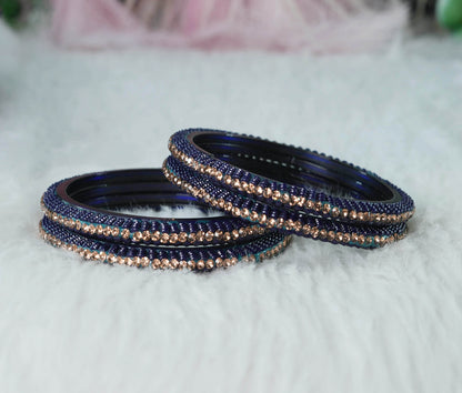 Glass Kada for Women & Girls Beads Studded Bangles for Ladies (Pack of 4 Kada)