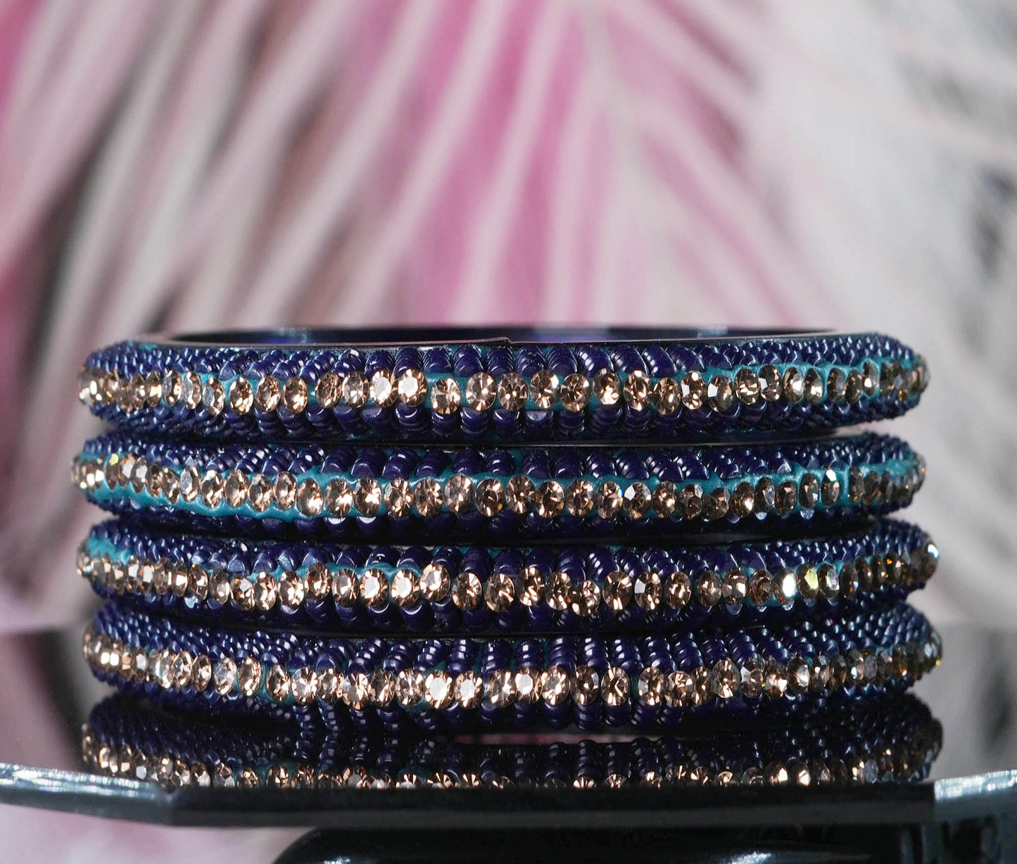 Glass Kada for Women & Girls Beads Studded Bangles for Ladies (Pack of 4 Kada)