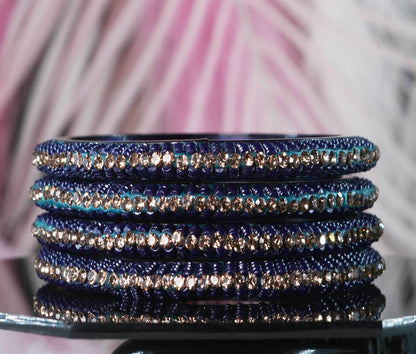 Glass Kada for Women & Girls Beads Studded Bangles for Ladies (Pack of 4 Kada)