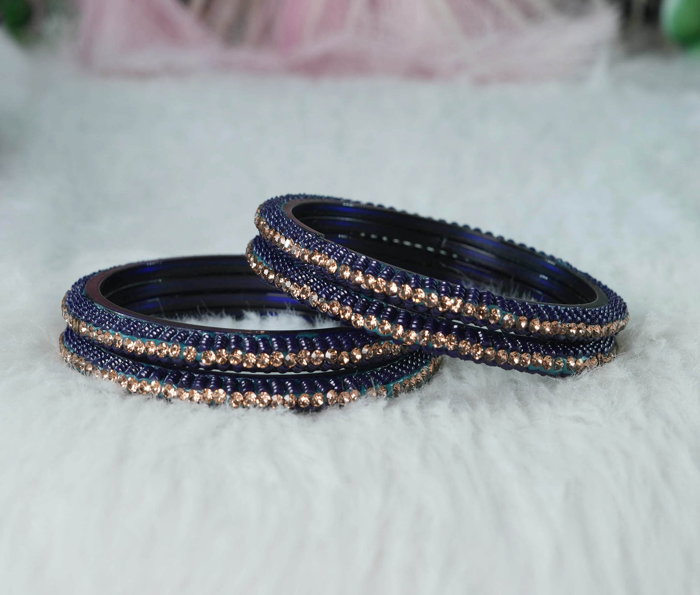 Glass Kada for Women & Girls Beads Studded Bangles for Ladies (Pack of 4 Kada)