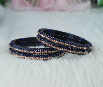 Glass Kada for Women & Girls Beads Studded Bangles for Ladies (Pack of 4 Kada)