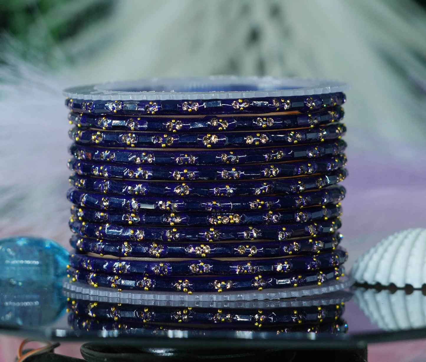 Multiple Color Glass Bangles with Beads Studded for Women & Girls (Pack of 12 Bangles)