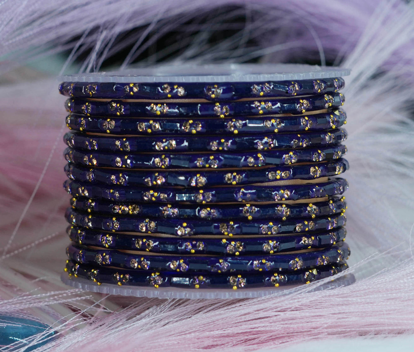 Multiple Color Glass Bangles with Beads Studded for Women & Girls (Pack of 12 Bangles)