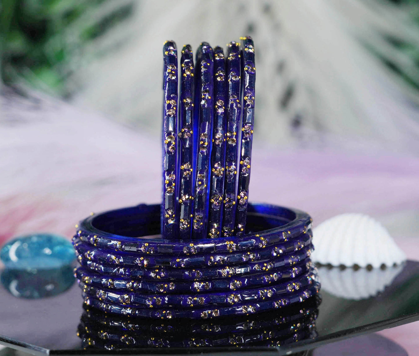 Multiple Color Glass Bangles with Beads Studded for Women & Girls (Pack of 12 Bangles)
