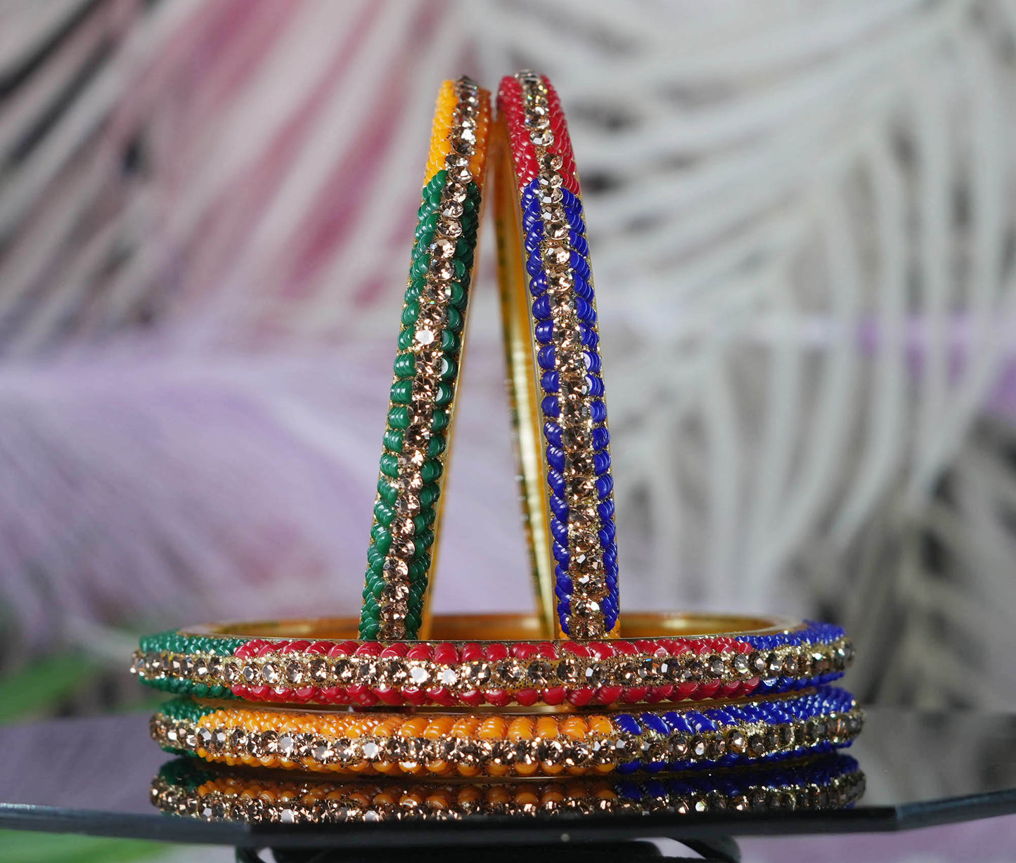 Glass Kada for Women & Girls Beads Studded Bangles for Ladies (Pack of 4 Kada)