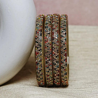 Handmade Beaded Work Glass Kada Bangles for Women & Girls (Pack of 4 Kada)