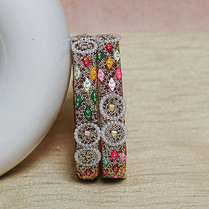 Premium Traditional Meenakari & Pearl Work Glass Kada For Women (Pack of 2)