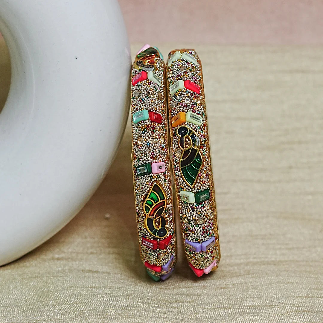 Designer Meenakari Glass Kada Bangles for Womens and Girls (Pack of 2)