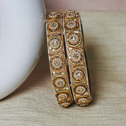 Gold Finish Glass Kada with Pearl & Stone Work For Women (Pack of 2)