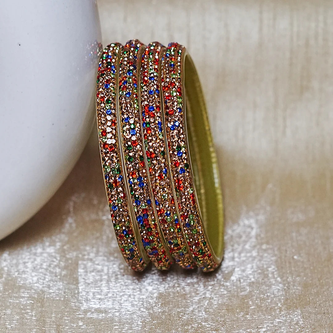 Handmade Designer Beads Work Glass Kada Bangles for Women & Girls (Pack of 4)