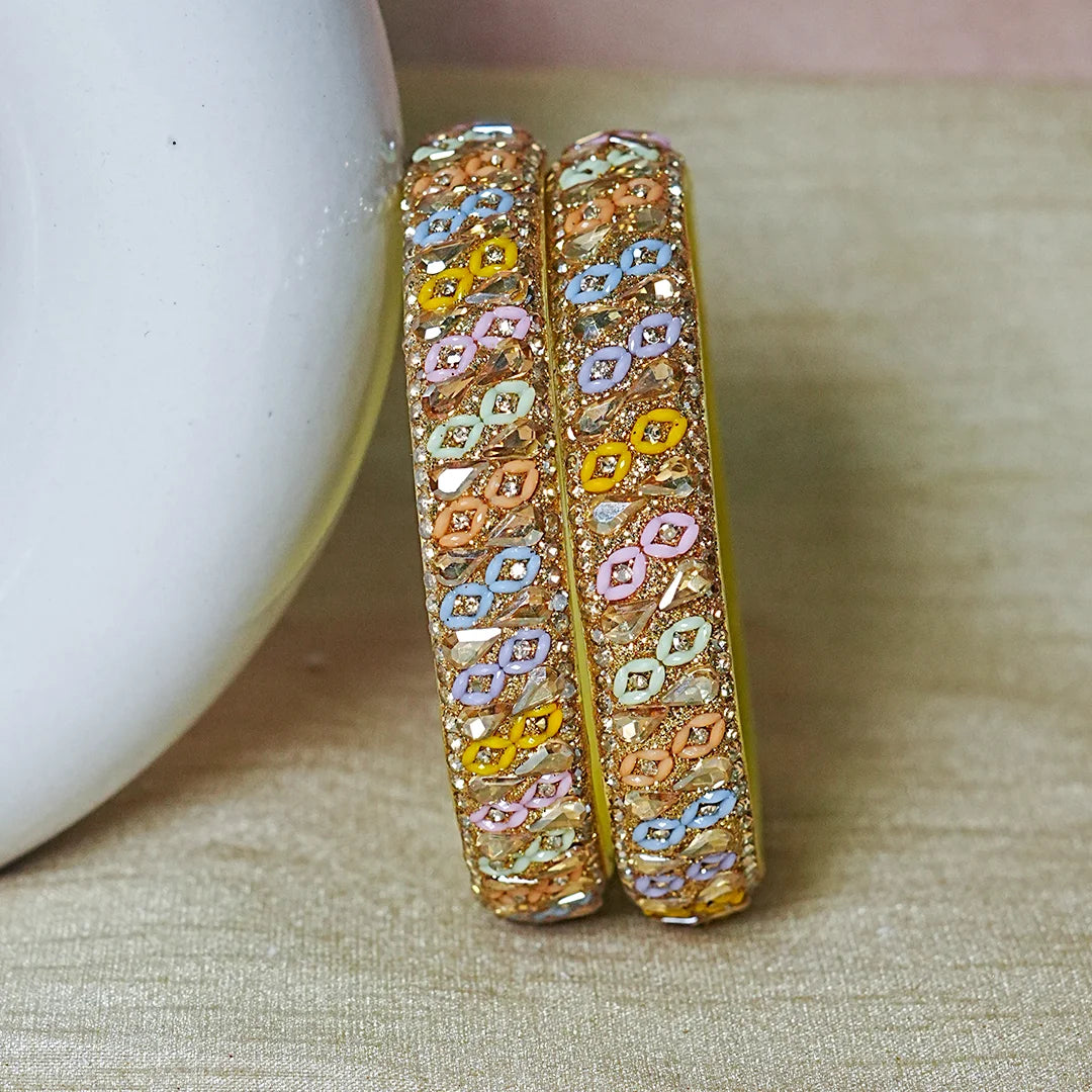 Traditional Multicolor Glass Kada with Stone Work For Women (Pack of 2)