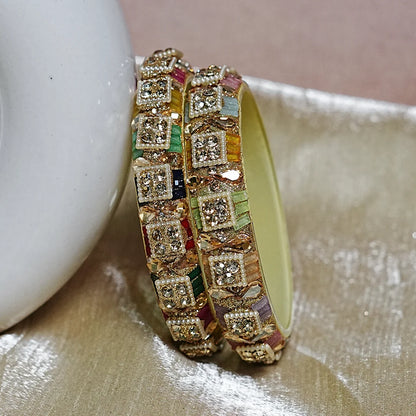 Women’s Glass Kada Bangles with Pearl & Stone Work (Pack of 2)