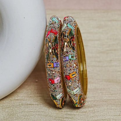 Peacock Design Stone Studded Glass Kada for Women (Pack of 2)