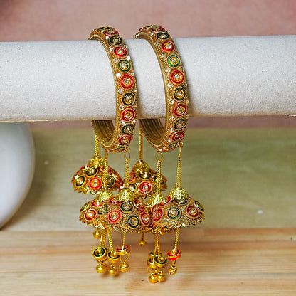 Ethnic Meenakari Work Glass Bangles With Latkan Jhumki For Women (Pack of 2)