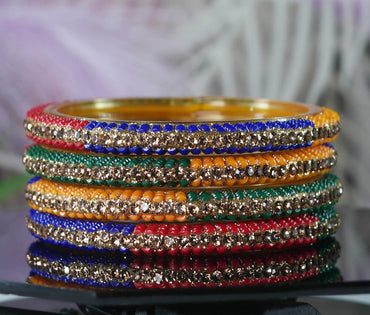 Glass Kada for Women & Girls Beads Studded Bangles for Ladies (Pack of 4 Kada)