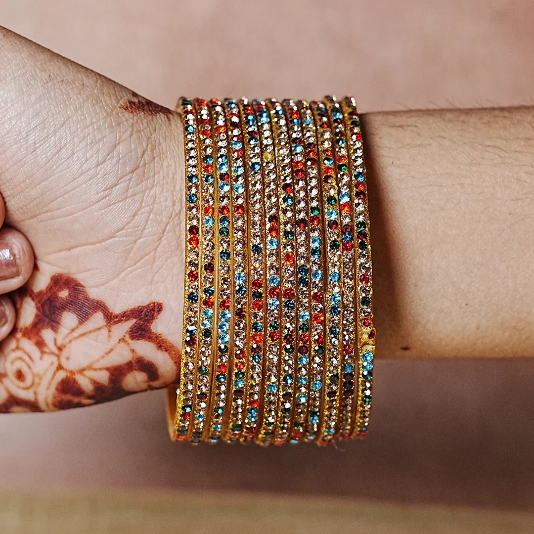 Women’s Designer Glass Bangles Set with Beads Work (Pack of 12)