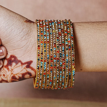 Women’s Designer Glass Bangles Set with Beads Work (Pack of 12)
