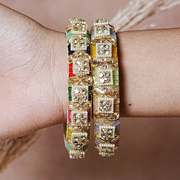 Women’s Glass Kada Bangles with Pearl & Stone Work (Pack of 2)
