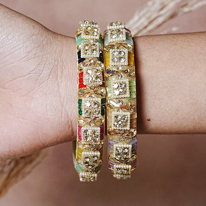 Women’s Glass Kada Bangles with Pearl & Stone Work (Pack of 2)