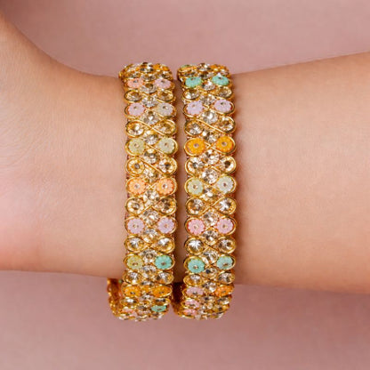 Traditional Glass Kada with Stone Work For Women (Pack of 2)