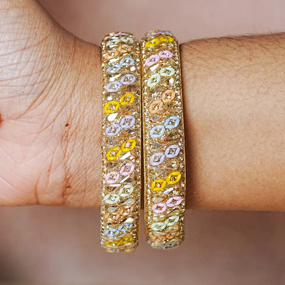 Traditional Multicolor Glass Kada with Stone Work For Women (Pack of 2)