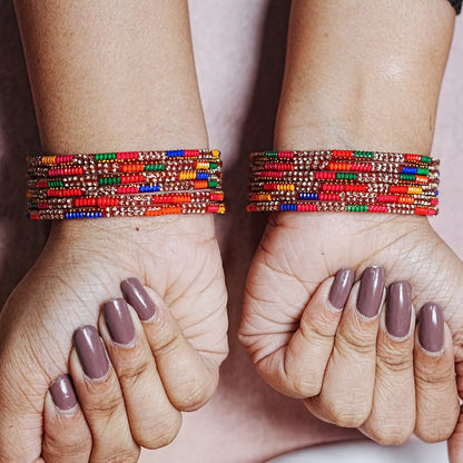 Handcrafted Glass Chudi Set with Golden Balls & Beads Work (Pack of- 12 Bangles)