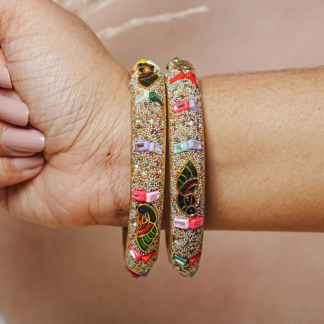 Designer Meenakari Glass Kada Bangles for Womens and Girls (Pack of 2)