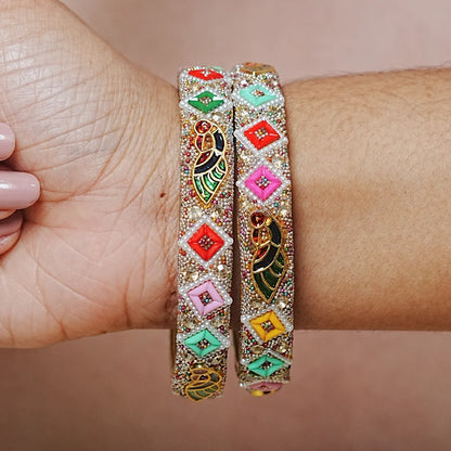 Meenakari Work with Pearl Detailing Glass Kada for Women (Pack of 2)