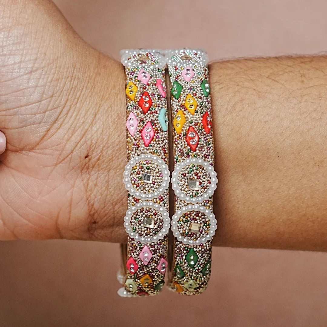 Premium Traditional Meenakari & Pearl Work Glass Kada For Women (Pack of 2)