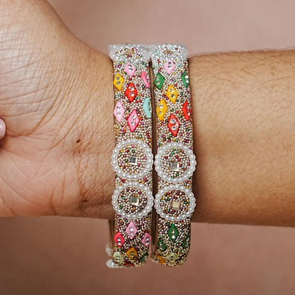 Premium Traditional Meenakari & Pearl Work Glass Kada For Women (Pack of 2)