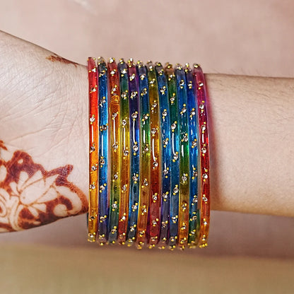 Traditional Lightweight Glass Bangles for Women (Pack of 12)