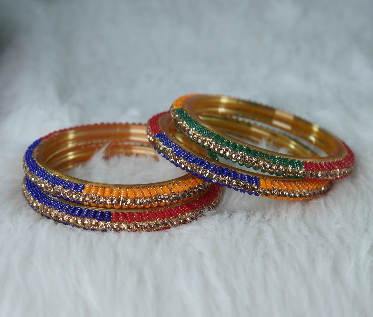 Glass Kada for Women & Girls Beads Studded Bangles for Ladies (Pack of 4 Kada)