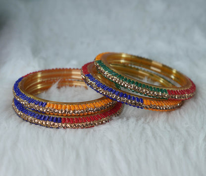 Glass Kada for Women & Girls Beads Studded Bangles for Ladies (Pack of 4 Kada)