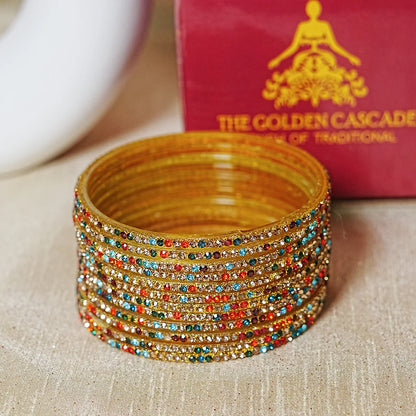 Women’s Designer Glass Bangles Set with Beads Work (Pack of 12)