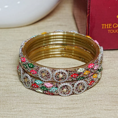 Premium Traditional Meenakari & Pearl Work Glass Kada For Women (Pack of 2)