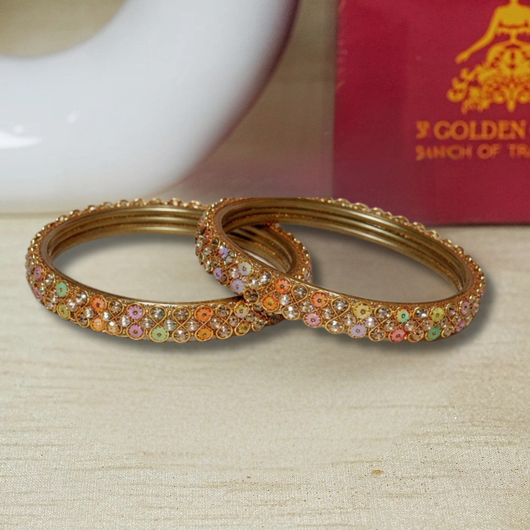 Traditional Glass Kada with Stone Work For Women (Pack of 2)