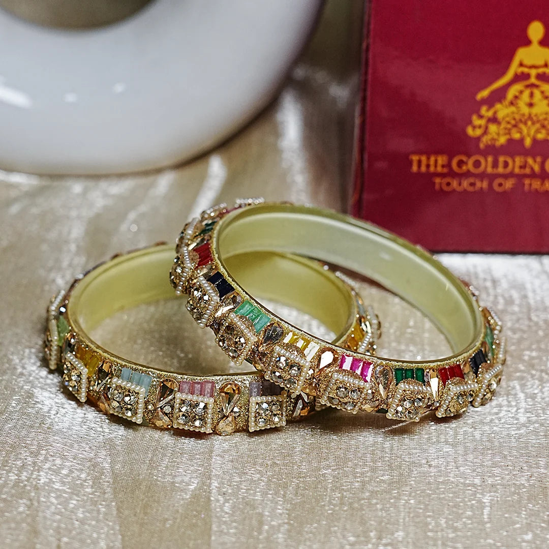Women’s Glass Kada Bangles with Pearl & Stone Work (Pack of 2)