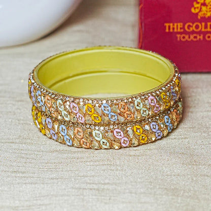 Traditional Multicolor Glass Kada with Stone Work For Women (Pack of 2)