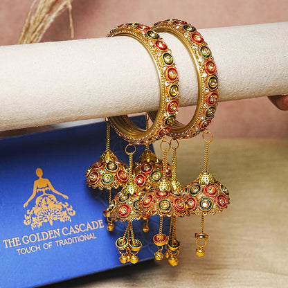 Ethnic Meenakari Work Glass Bangles With Latkan Jhumki For Women (Pack of 2)