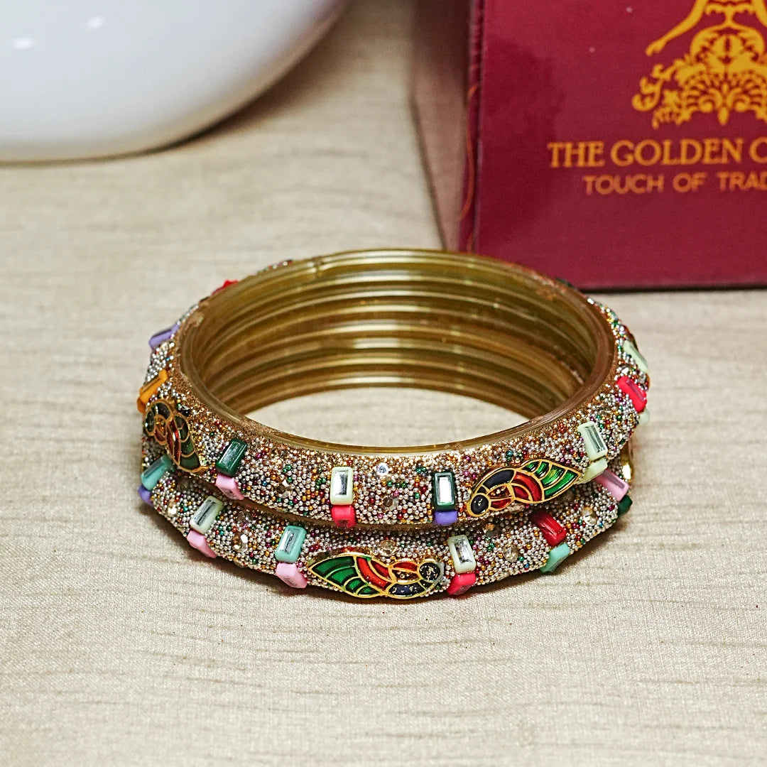 Designer Meenakari Glass Kada Bangles for Womens and Girls (Pack of 2)