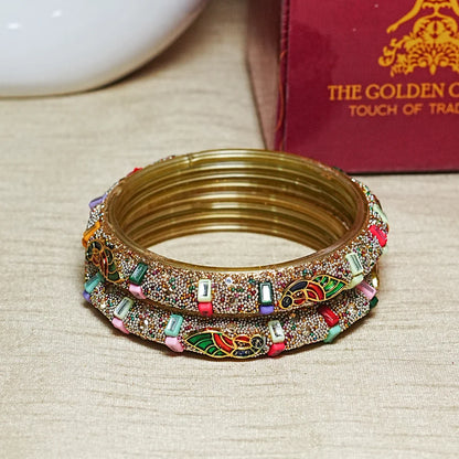 Designer Meenakari Glass Kada Bangles for Womens and Girls (Pack of 2)