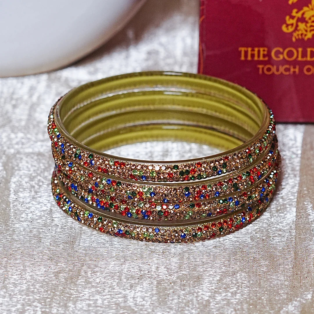 Handmade Designer Beads Work Glass Kada Bangles for Women & Girls (Pack of 4)