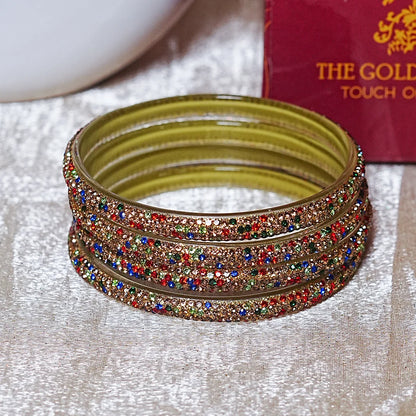 Handmade Designer Beads Work Glass Kada Bangles for Women & Girls (Pack of 4)