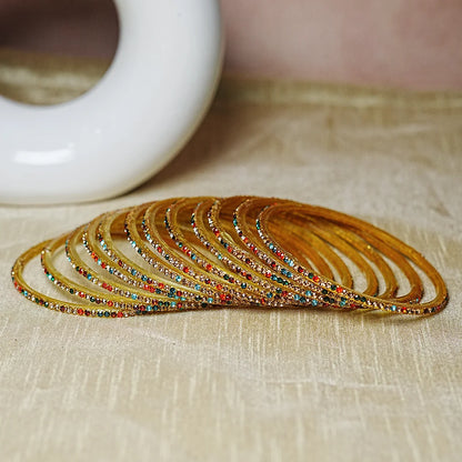 Women’s Designer Glass Bangles Set with Beads Work (Pack of 12)