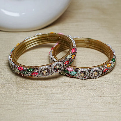 Premium Traditional Meenakari & Pearl Work Glass Kada For Women (Pack of 2)