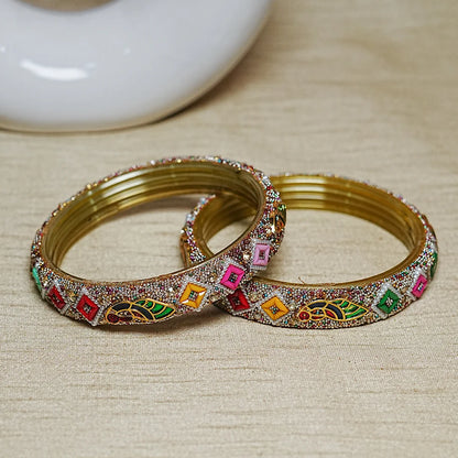 Meenakari Work with Pearl Embellished Glass Kada for Women (Pack of 2)